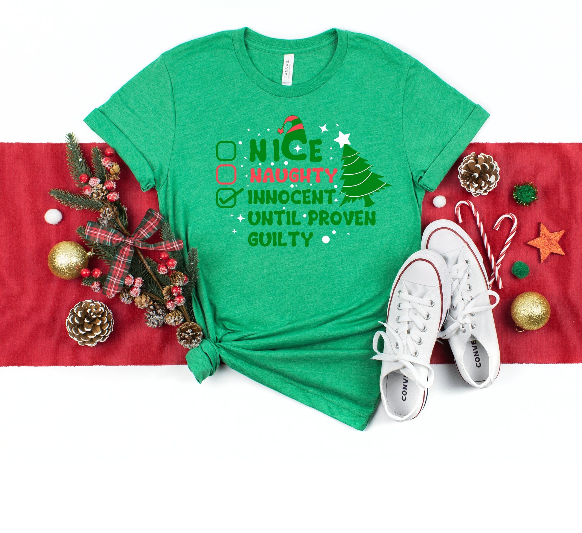 The Naughty List Innocent until proven guilty Christmas Shirt Makes the Perfect Gift for Friends, Family, Coworkers or yourself.  Check Out My Shop for even more Great Designs. www.scorpiontees.etsy.com
