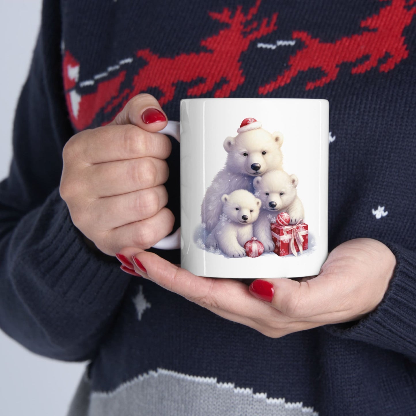 Polar Bear Family Christmas Mug, Perfect Holiday Cheer Coffee Mug, Gift Mug for Christmas Spirit, Cute X-Mas mug for Family and friends