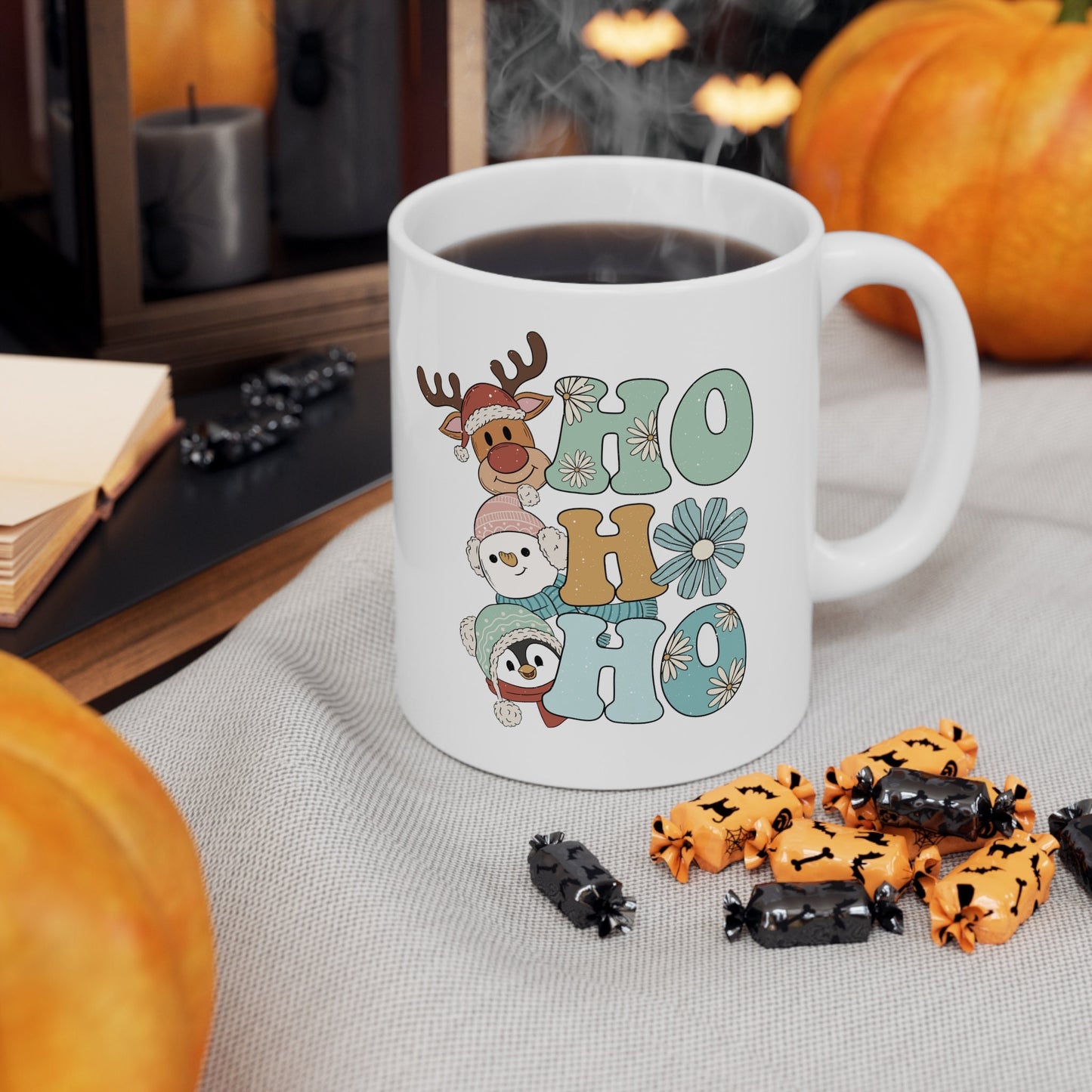 Ho Ho Ho Cute Animals Christmas Mug, Perfect Holiday Cheer Coffee Mug, Gift Mug for Christmas Spirit, Cute X-Mas mug for Family and friends