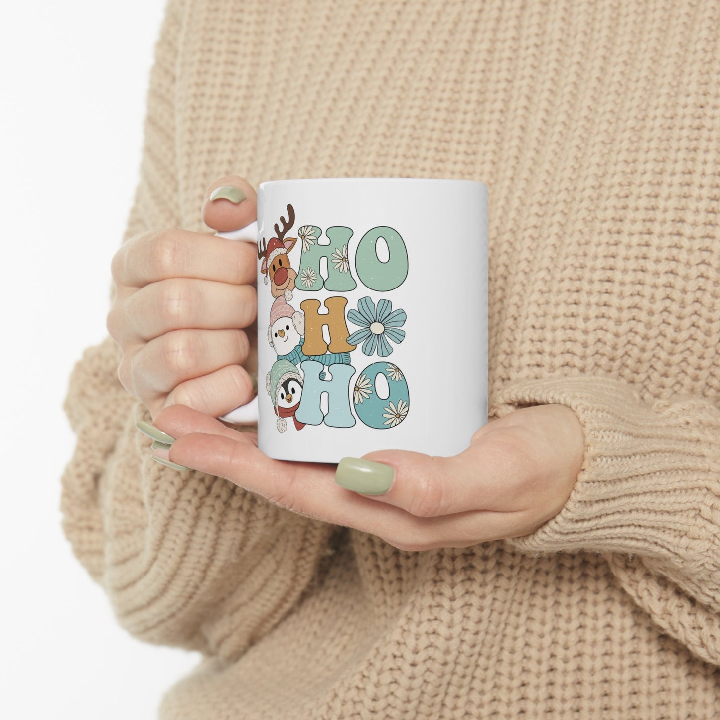 Ho Ho Ho Cute Animals Christmas Mug, Perfect Holiday Cheer Coffee Mug, Gift Mug for Christmas Spirit, Cute X-Mas mug for Family and friends