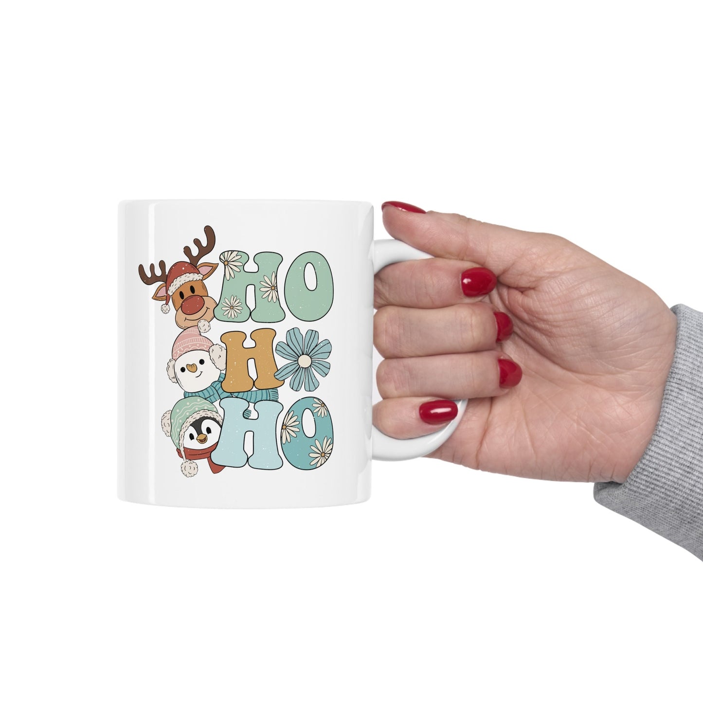 Ho Ho Ho Cute Animals Christmas Mug, Perfect Holiday Cheer Coffee Mug, Gift Mug for Christmas Spirit, Cute X-Mas mug for Family and friends