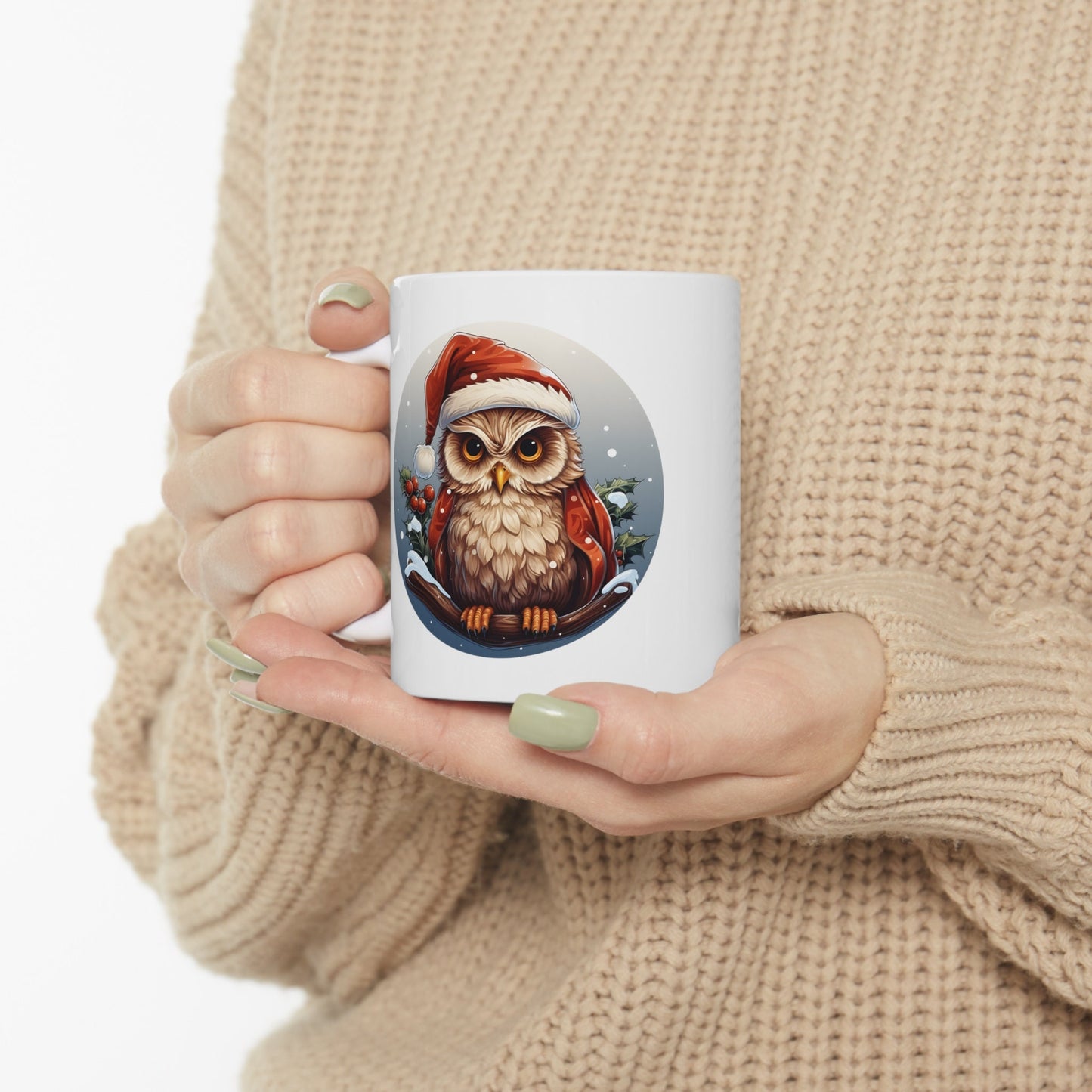 Santa Claus Hat Owl Christmas Mug, Perfect Holiday Cheer Coffee Mug, Gift Mug for Christmas Spirit, Cute X-Mas mug for Family and friends