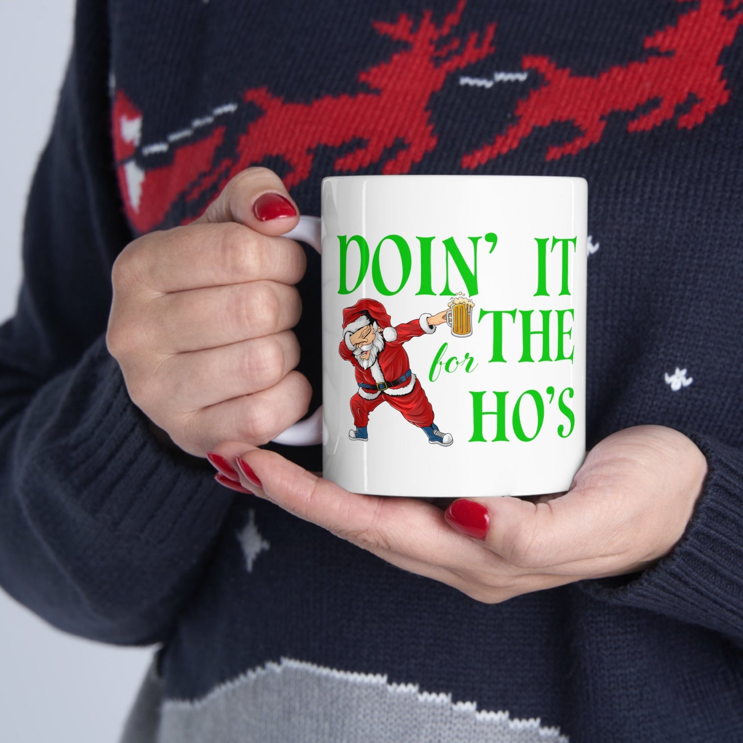 Doing It For The Hos Christmas Mug, Perfect Holiday Cheer Coffee Mug, Gift Mug for Christmas Spirit, Cute X-Mas mug for Family and friends