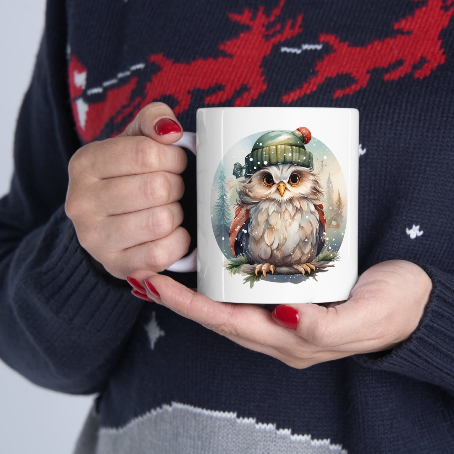 Holiday Owl Christmas Mug, Perfect Holiday Cheer Coffee Mug, Gift Mug for Christmas Spirit, Cute X-Mas mug for Family and friends