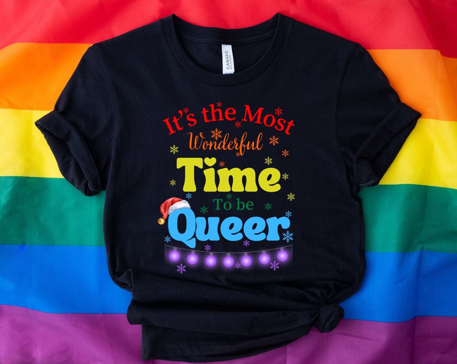 It's the Most Wonderful Time to be Queer Rainbow Christmas Shirt Makes the Perfect Gift for Friends, Family, Coworkers or yourself.  Check Out My Shop for even more Great Designs.
www.scorpiontees.etsy.com