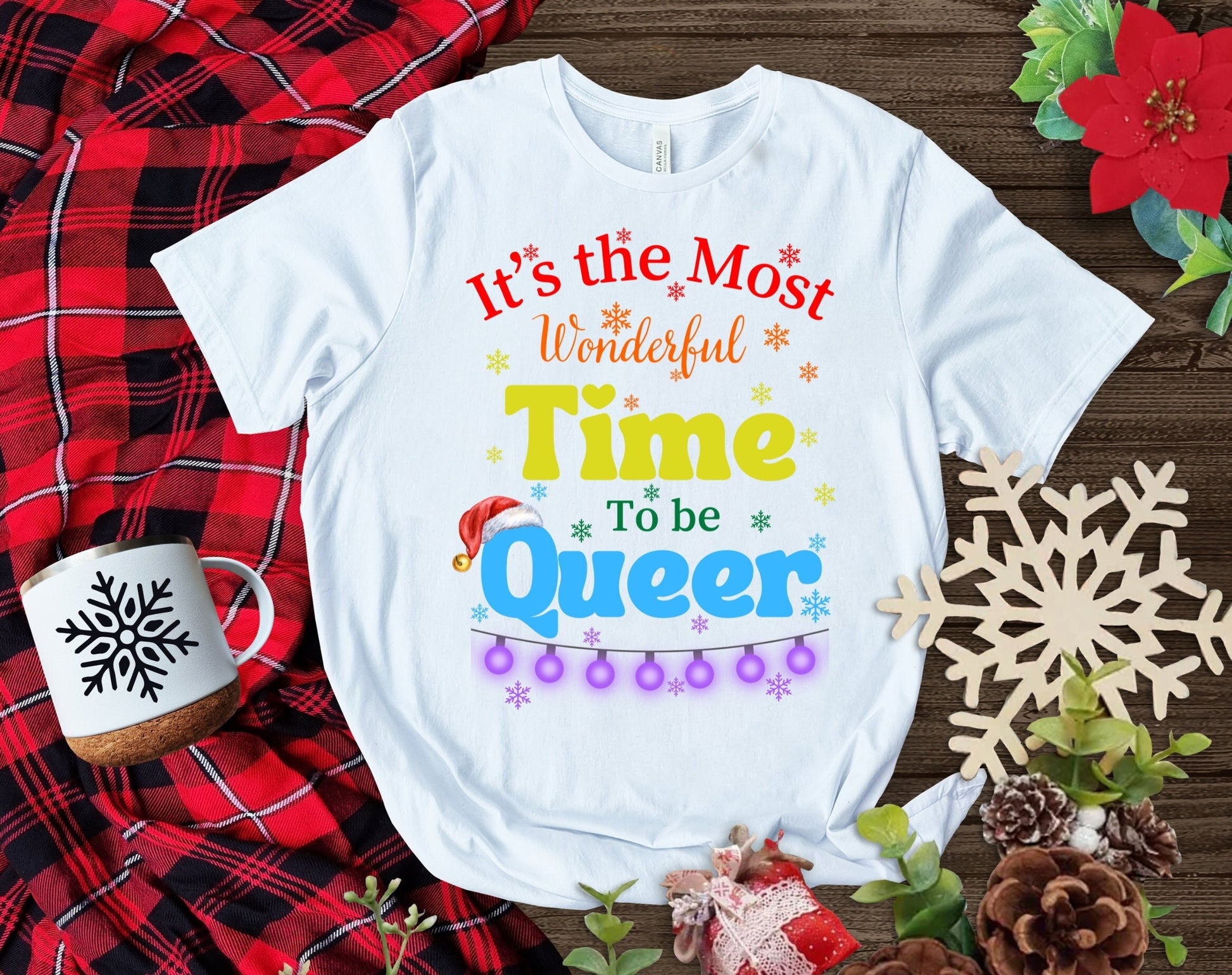It's the Most Wonderful Time to be Queer Rainbow Christmas Shirt Makes the Perfect Gift for Friends, Family, Coworkers or yourself.  Check Out My Shop for even more Great Designs.
www.scorpiontees.etsy.com