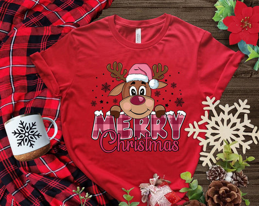 Merry Christmas Reindeer with pink hat and pink plaid word Merry Christmas Shirt Makes the Perfect Gift for Friends, Family, Coworkers or yourself.  Check Out My Shop for even more Great Designs.
www.scorpiontees.etsy.com
