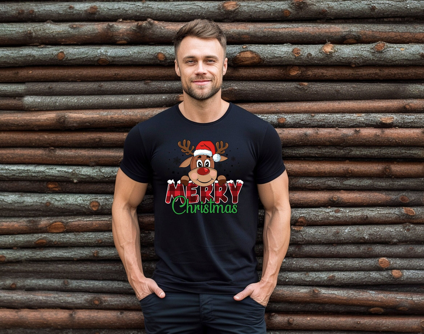 Merry Christmas Reindeer with pink hat and pink plaid word Merry Christmas Shirt Makes the Perfect Gift for Friends, Family, Coworkers or yourself.  Check Out My Shop for even more Great Designs.
www.scorpiontees.etsy.com