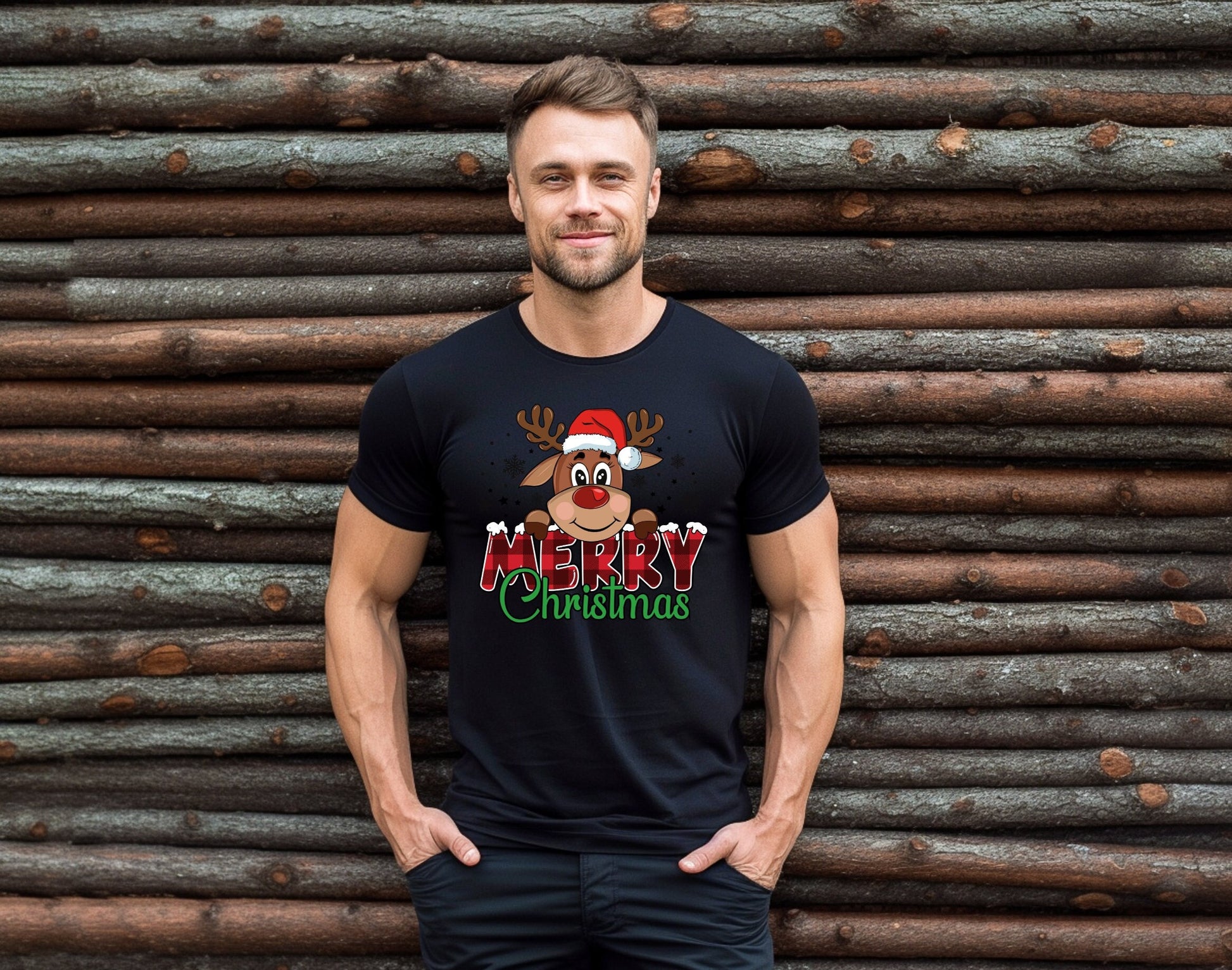Merry Christmas Reindeer with pink hat and pink plaid word Merry Christmas Shirt Makes the Perfect Gift for Friends, Family, Coworkers or yourself.  Check Out My Shop for even more Great Designs.
www.scorpiontees.etsy.com